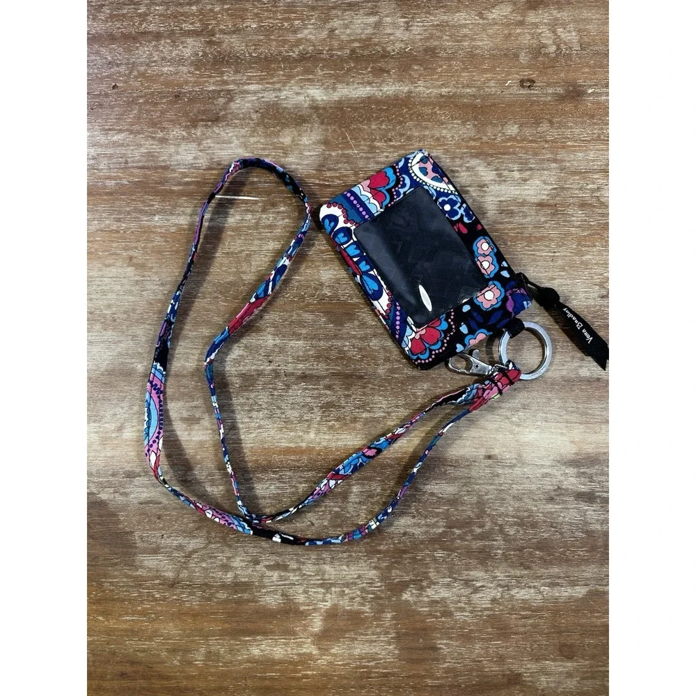 Vera Bradley Floral Fabric ID Holder Wallet with Lanyard and Key Ring